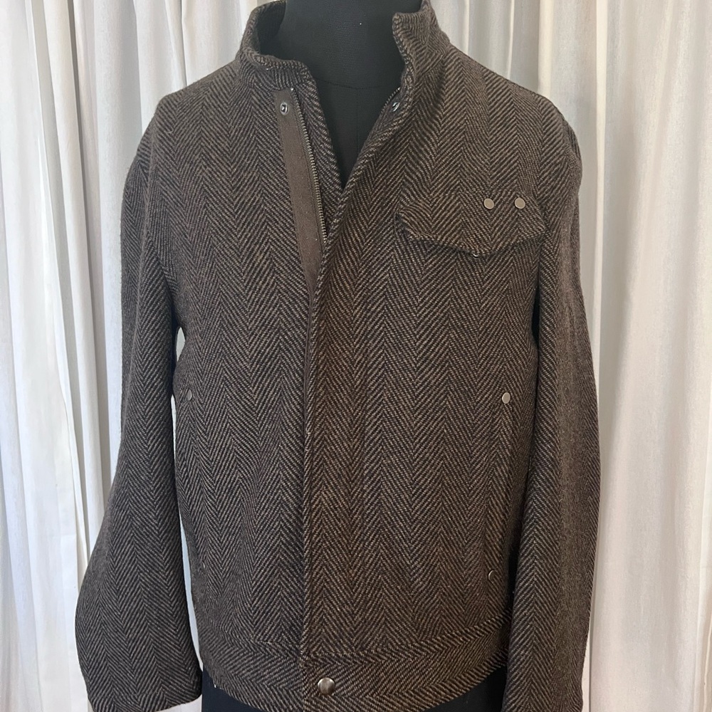 Adolfo Dominguez Dark Brown/black Herringbone Jacket